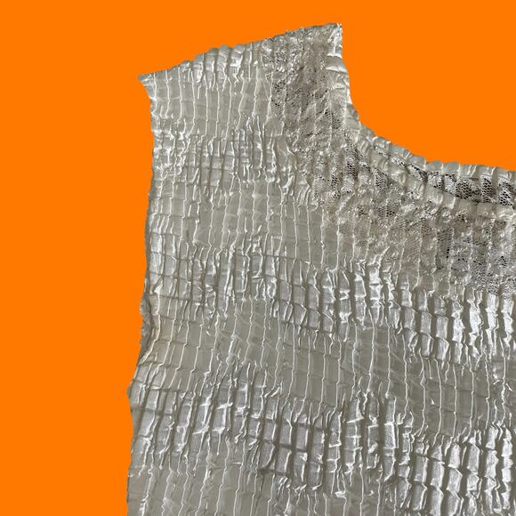 90's 00's vintage white textured lace trim y2k bodycon blouse MEDIUM Nicola - Picture 2 of 5